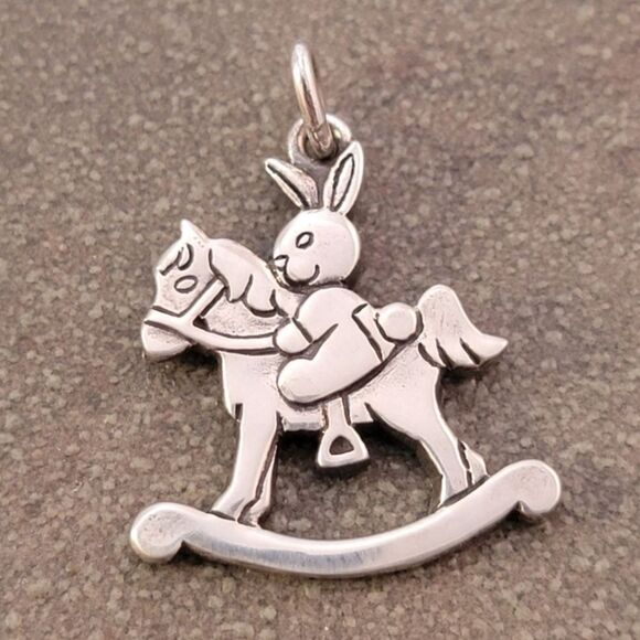 Very Rare Retired James Avery Sterling Bunny Rabbit Rocking Horse Charm - Picture 1 of 7